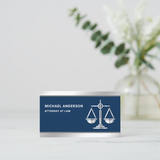 Navy Blue Silver Justice Scale advocaat Visitekaartje (Staand voorkant)