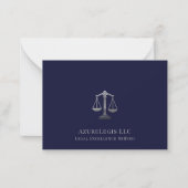 Navy Blue Silver Justice Scale Law Notitiekaartje (Voorkant)