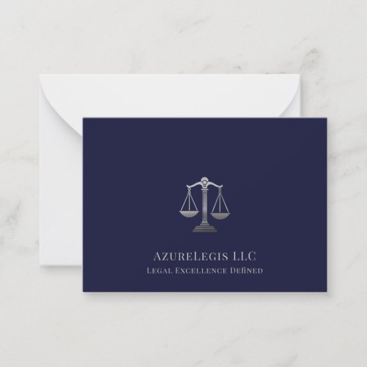 Navy Blue Silver Justice Scale Law Notitiekaartje (Voorkant)