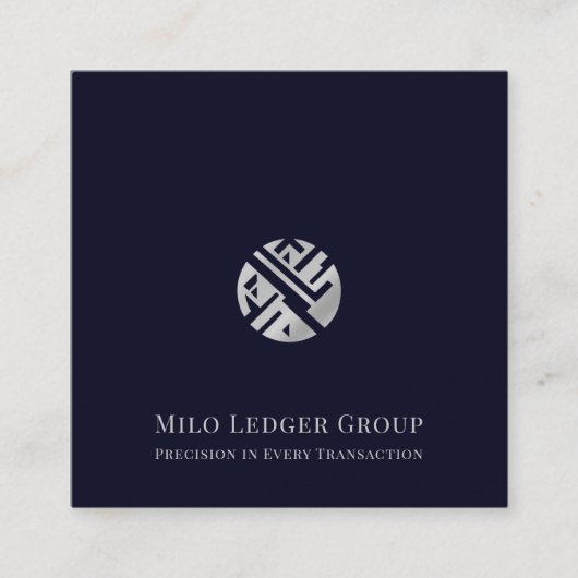 Navy Blue Silver Logo Vierkante Visitekaartje (Voorkant)