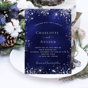 Navy blue Silver luxueuze bruiloft Kaart