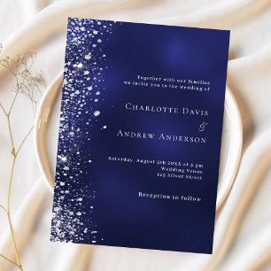 Navy blue Silver luxueuze bruiloft Kaart