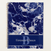 Navy Blue Silver Marble Abstracte Glitter Art Desi Planner (Voorkant)