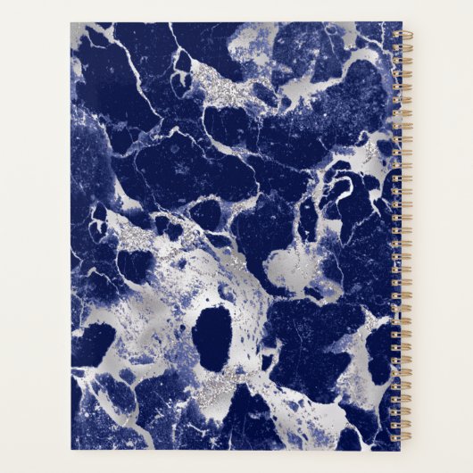 Navy Blue Silver Marble Abstracte Glitter Art Desi Planner (Achterkant)