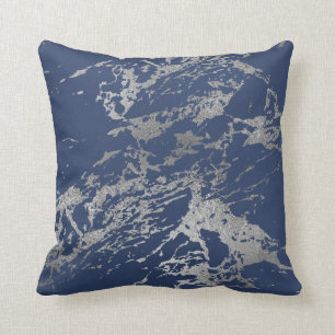 Navy Blue Silver Metallic Folie Marble Rock Kussen