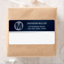 Navy blue Silver modern eenvoudig monogram Etiket