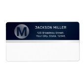 Navy blue Silver modern eenvoudig monogram Etiket (Voorkant)