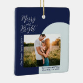 Navy Blue & Silver Modern Fotokerstfamilie Keramisch Ornament (Rechts)