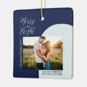 Navy Blue & Silver Modern Fotokerstfamilie Keramisch Ornament (Links)