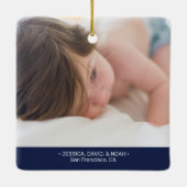 Navy Blue & Silver Modern Fotokerstfamilie Keramisch Ornament (Achterkant)