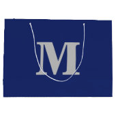 Navy Blue & Silver Modern Letter Monogram Groot Cadeauzakje (Achterkant)