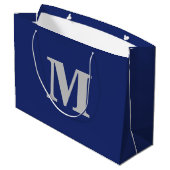 Navy Blue & Silver Modern Letter Monogram Groot Cadeauzakje (Achterkant Gekanteld)