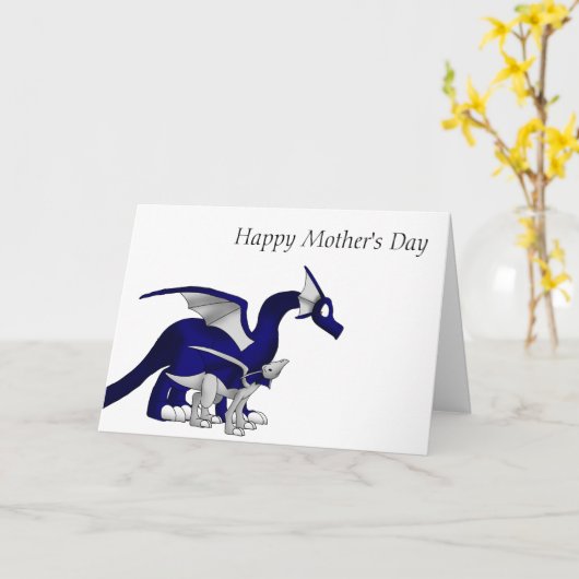 Navy Blue/Silver Mother and Child Dragons 1 Kaart (Gele Bloem)