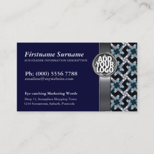 Navy Blue + Silver Pattern met Logo Visitekaartjes