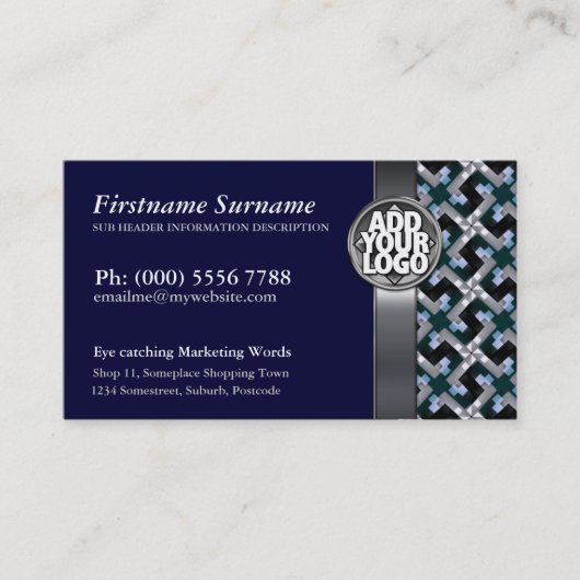 Navy Blue + Silver Pattern met Logo Visitekaartjes (Voorkant)