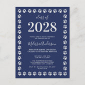Navy Blue Silver Paw Afstuderen Uitnodiging Briefkaart (Voorkant)