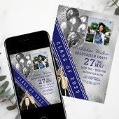 Navy Blue Silver Photo Graduparty Invitation Kaart