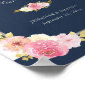 Navy Blue Silver Pink Floral Wedal Welcome Sign Poster (Hoek)