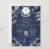 Navy Blue & Silver Princess Castle Quinceañera Kaart (Voorkant)
