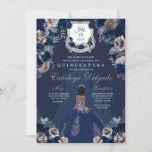 Navy Blue & Silver Princess Castle Quinceañera Kaart (Voorkant)