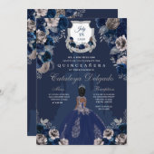 Navy Blue & Silver Princess Castle Quinceañera Kaart (Voorkant / Achterkant)