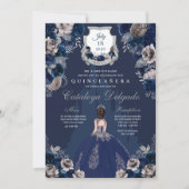 Navy Blue & Silver Princess Castle Quinceañera Kaart (Voorkant)