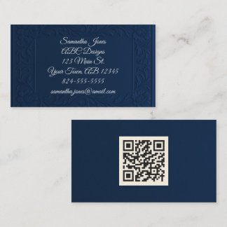 Navy Blue & Silver QR Code Visitekaartjes met reli