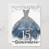 Navy Blue Silver Quinceanera Birthday Uitnodiging (Voorkant)