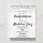 Navy Blue Silver Quinceanera Birthday Uitnodiging (Achterkant)