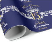 Navy Blue Silver Quinceanera  Boho Spaans Cadeaupapier (Rol Hoek)