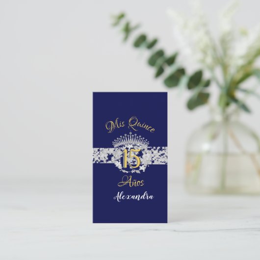 Navy Blue Silver Quinceanera  Boho Spaans Informatiekaartje (Staand voorkant)