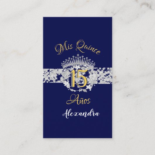 Navy Blue Silver Quinceanera  Boho Spaans Informatiekaartje (Voorkant)