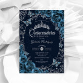 Navy Blue Silver Quinceanera Kaart