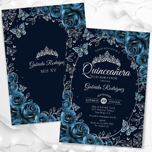 Navy Blue Silver Quinceanera Kaart