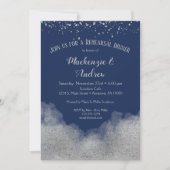 Navy Blue Silver Rehearsal Dinner Invitation Kaart (Voorkant)