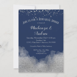 Navy Blue Silver Rehearsal Dinner Invitation Kaart