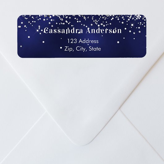 Navy blue Silver Return Address Label