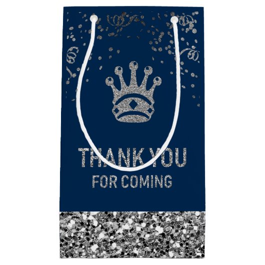 Navy Blue Silver Royal Prince Crown Dank u Klein Cadeauzakje (Voorkant)