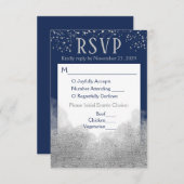 Navy Blue Silver RSVP Wedding Response Meal (Voorkant / Achterkant)
