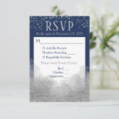 Navy Blue Silver RSVP Wedding Response Meal Kaartje (Staand voorkant)
