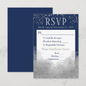 Navy Blue Silver RSVP Wedding Response Meal Kaartje (Voorkant / Achterkant)