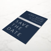 Navy Blue Silver Save the Date Elegant Folie Uitnodiging (Gedraaid)