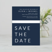 Navy Blue Silver Save the Date Elegant Folie Uitnodiging (Staand Voorkant)