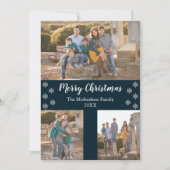 Navy Blue Silver Snowflake kerstcollage foto Feestdagenkaart (Voorkant)
