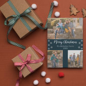 Navy Blue Silver Snowflake kerstcollage foto Feestdagenkaart