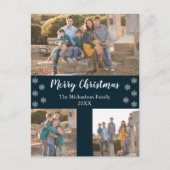Navy Blue Silver Snowflake kerstcollage foto Feestdagenkaart (Voorkant)