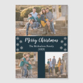 Navy Blue Silver Snowflake kerstfoto Magnet (Voorkant)