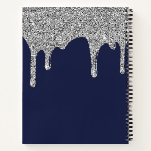 Navy Blue Silver Sparkle Glitter Driemonogram Notitieboek (Achterkant)