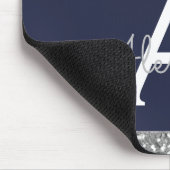 Navy Blue Silver Sparkle Glitter Monogram Muismat (Hoek)