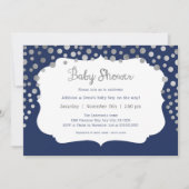 Navy Blue Silver stippen Boy Baby Shower Uitnodigi Kaart (Voorkant)